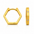 Radiant Hex 22K Gold Hoop Earrings – Geometric Stone Huggies