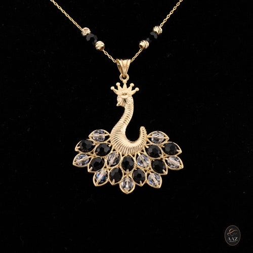 Black/White Queen Peacock 18k Gold Plated Silver Necklace on a model