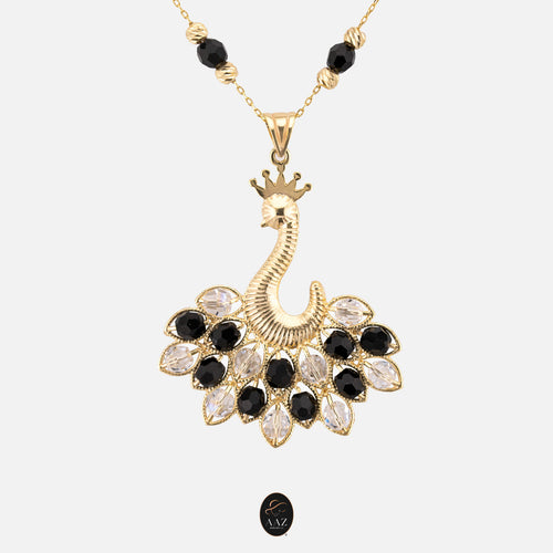 Black/White Queen Peacock 18k Gold Plated Silver Necklace