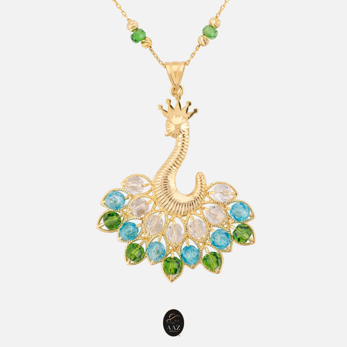 Blue/Green Queen Peacock 18k Gold Plated Silver Necklace