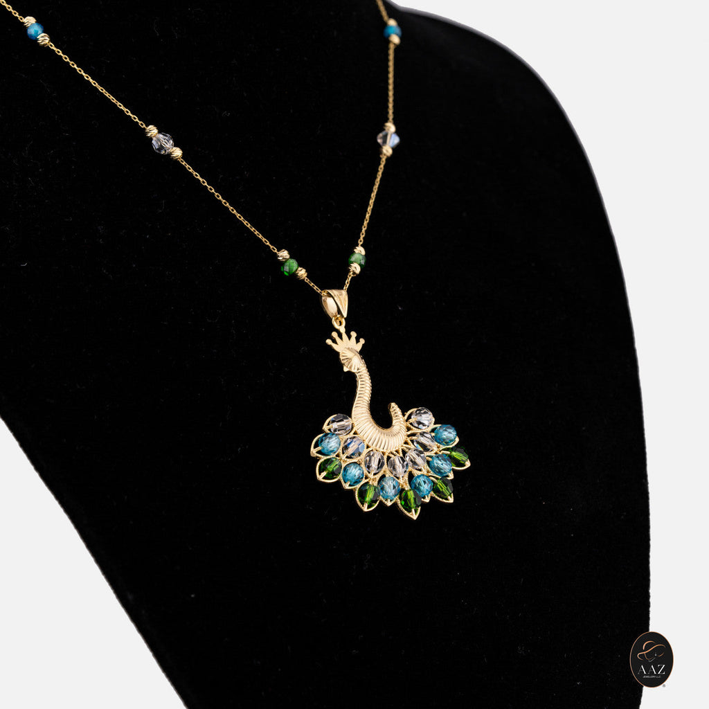 Queen Peacock necklace, Blue/Green, left angle