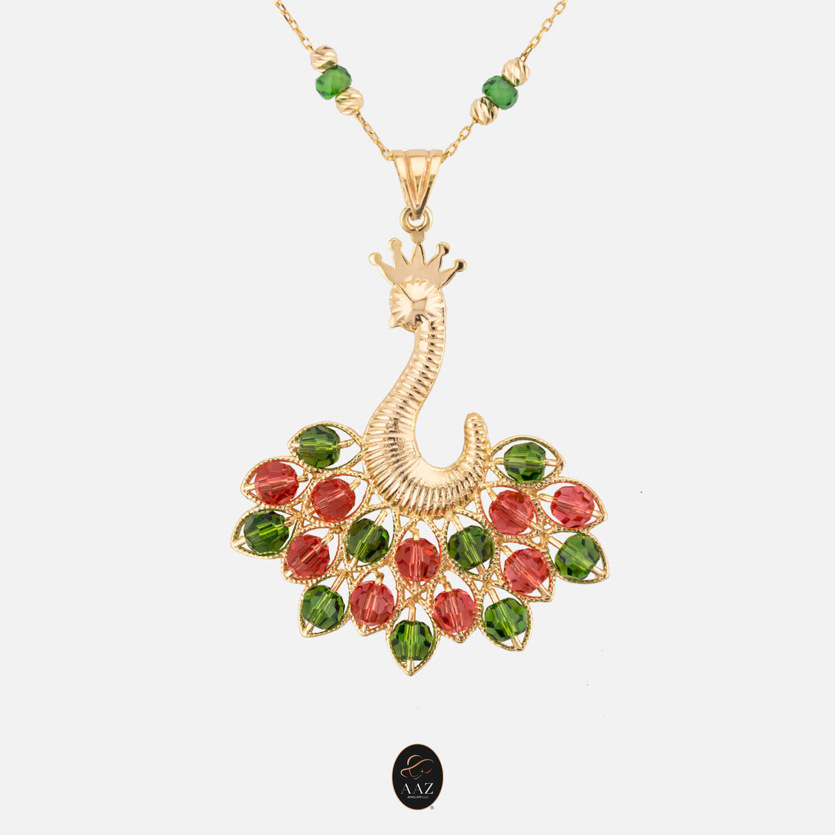 Queen Peacock necklace, Green/Red