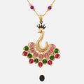 Pink/Green Queen Peacock 18k Gold Plated Silver Necklace
