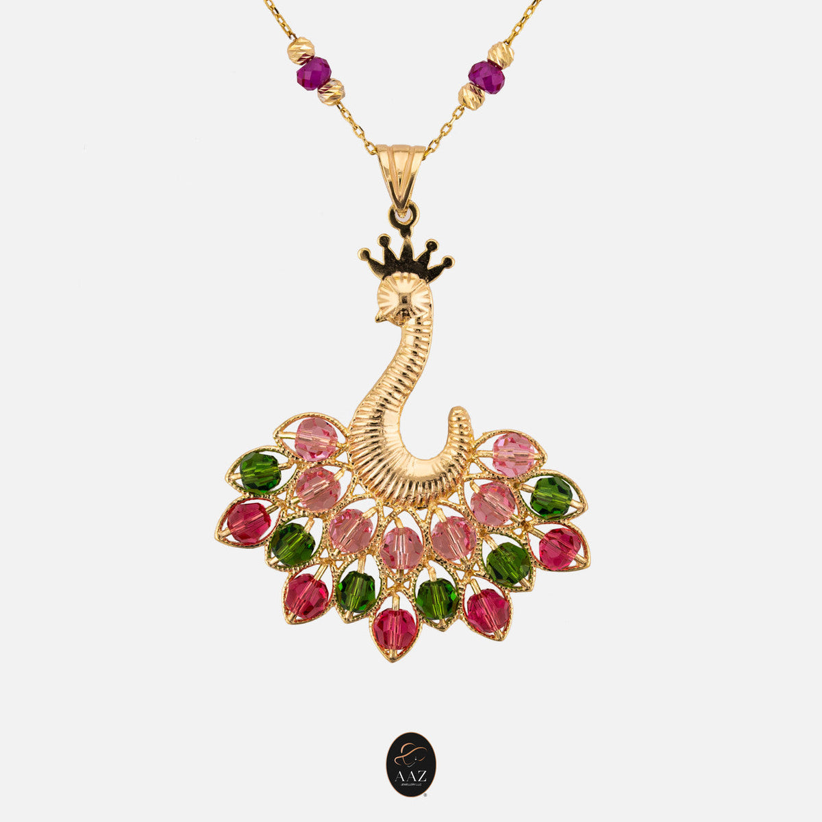 Queen Peacock necklace, Pink/Green