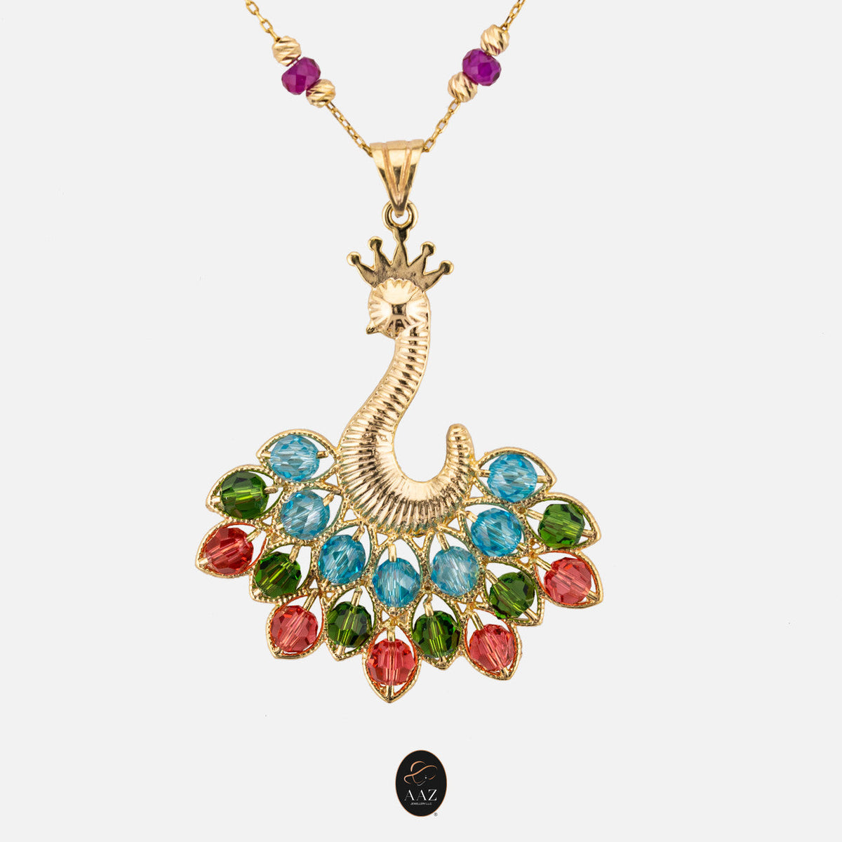 Queen Peacock necklace, Blue/Red