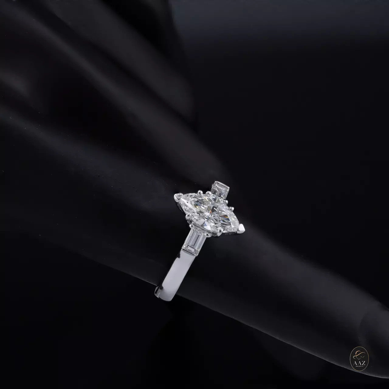 Marquise with Baguette Shaped Natural Diamonds 18K Gold Ring