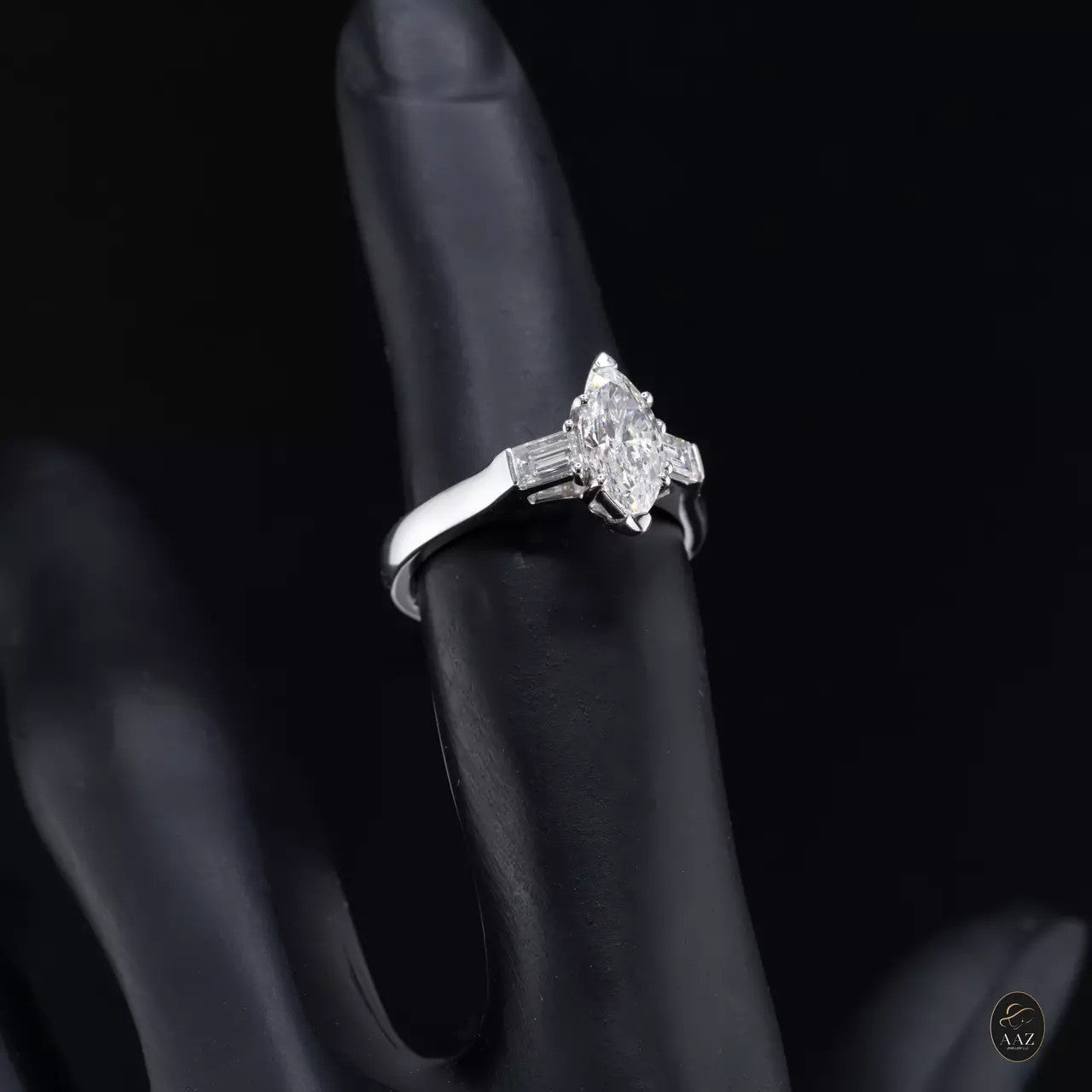 Marquise with Baguette Shaped Natural Diamonds 18K Gold Ring