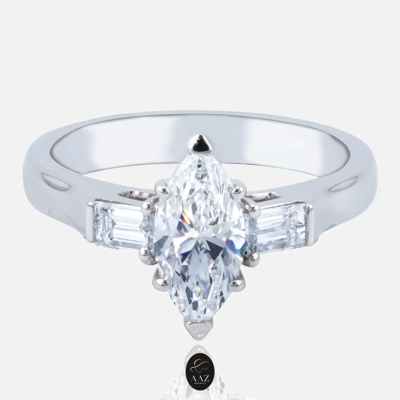 Marquise with Baguette Shaped Natural Diamonds 18K Gold Ring