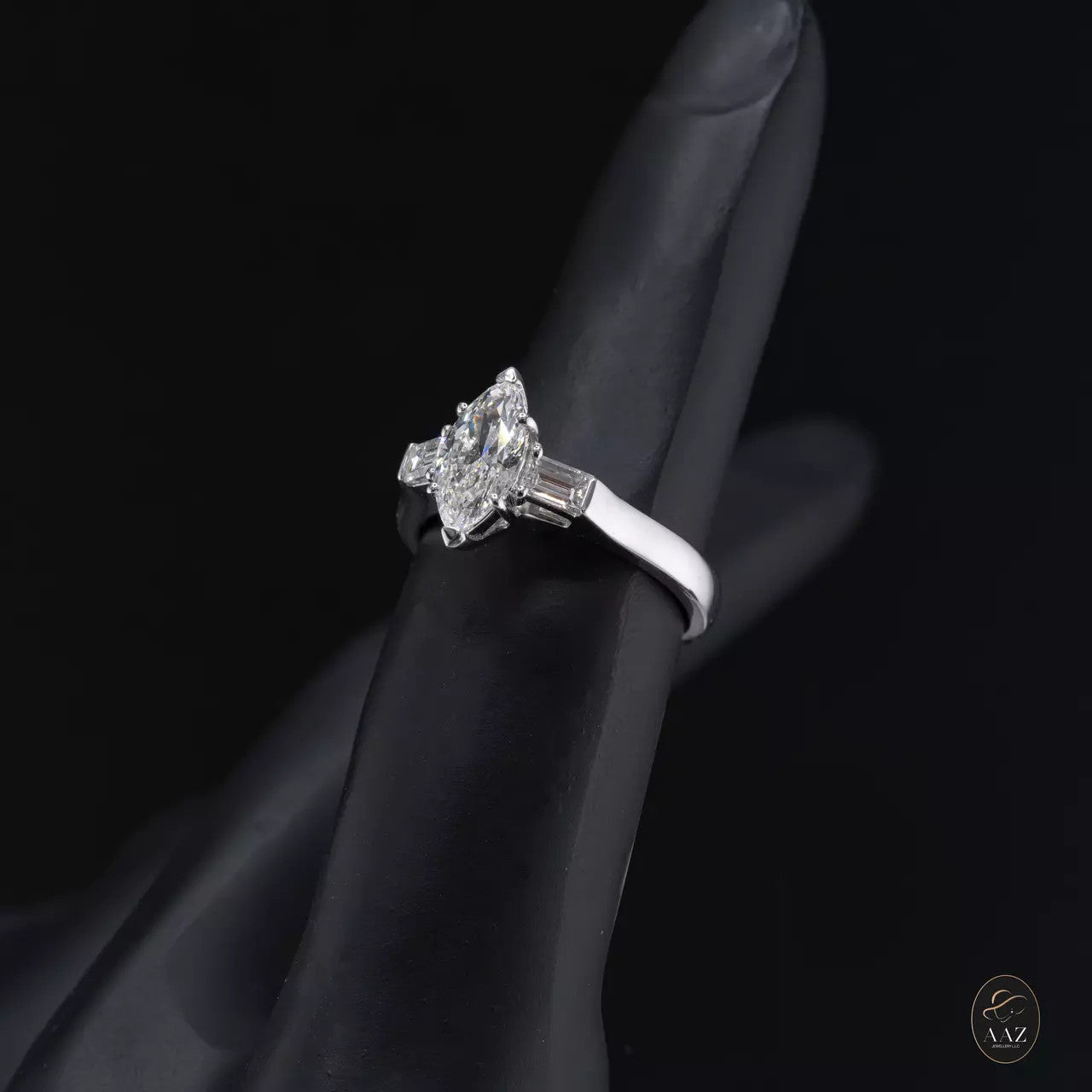 Marquise with Baguette Shaped Natural Diamonds 18K Gold Ring
