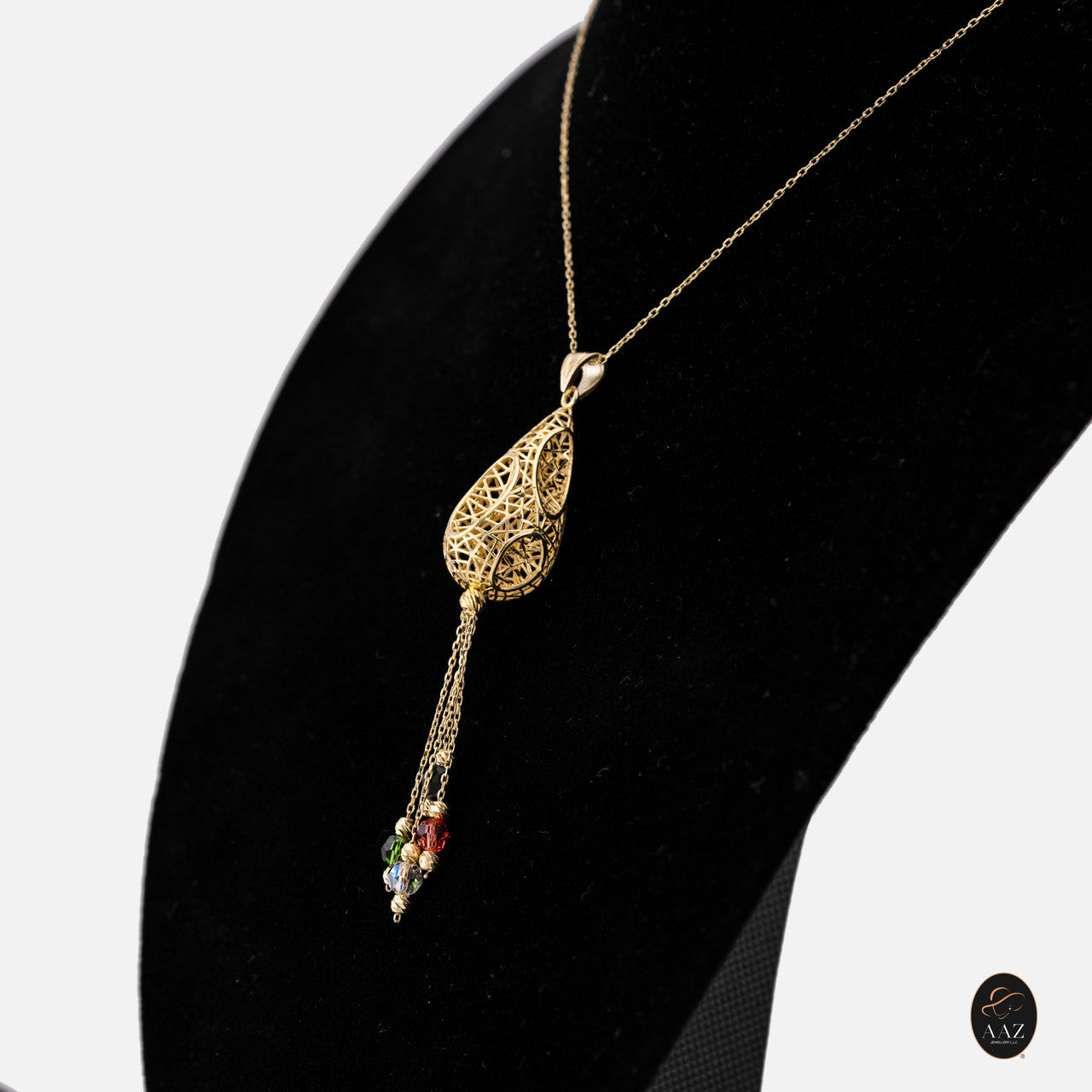 Lantern 18k Gold Plated Silver Necklace from a right angle