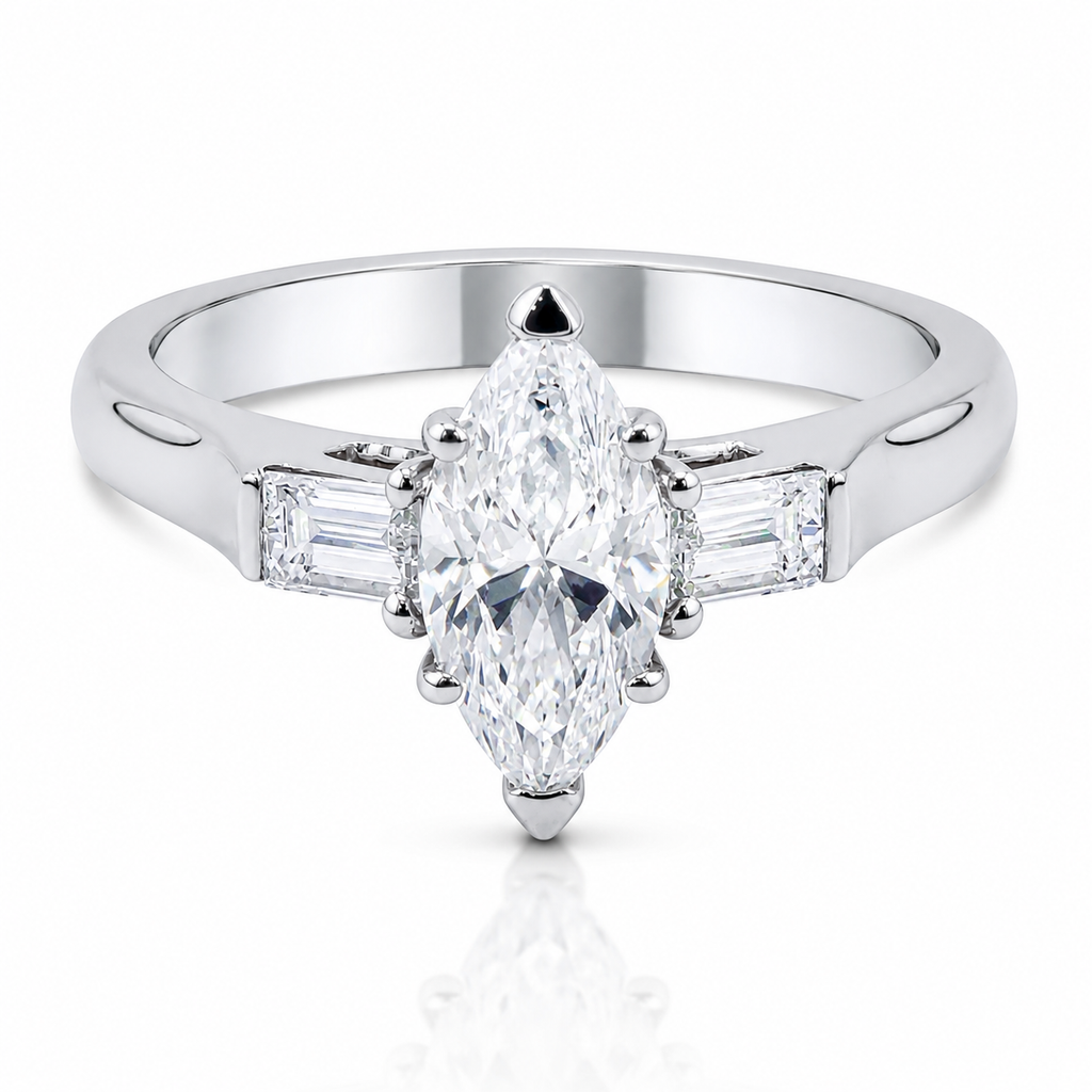 Marquise with Baguette Natural Diamonds 18K Gold Ring – 1.43 Carat GIA Certified
