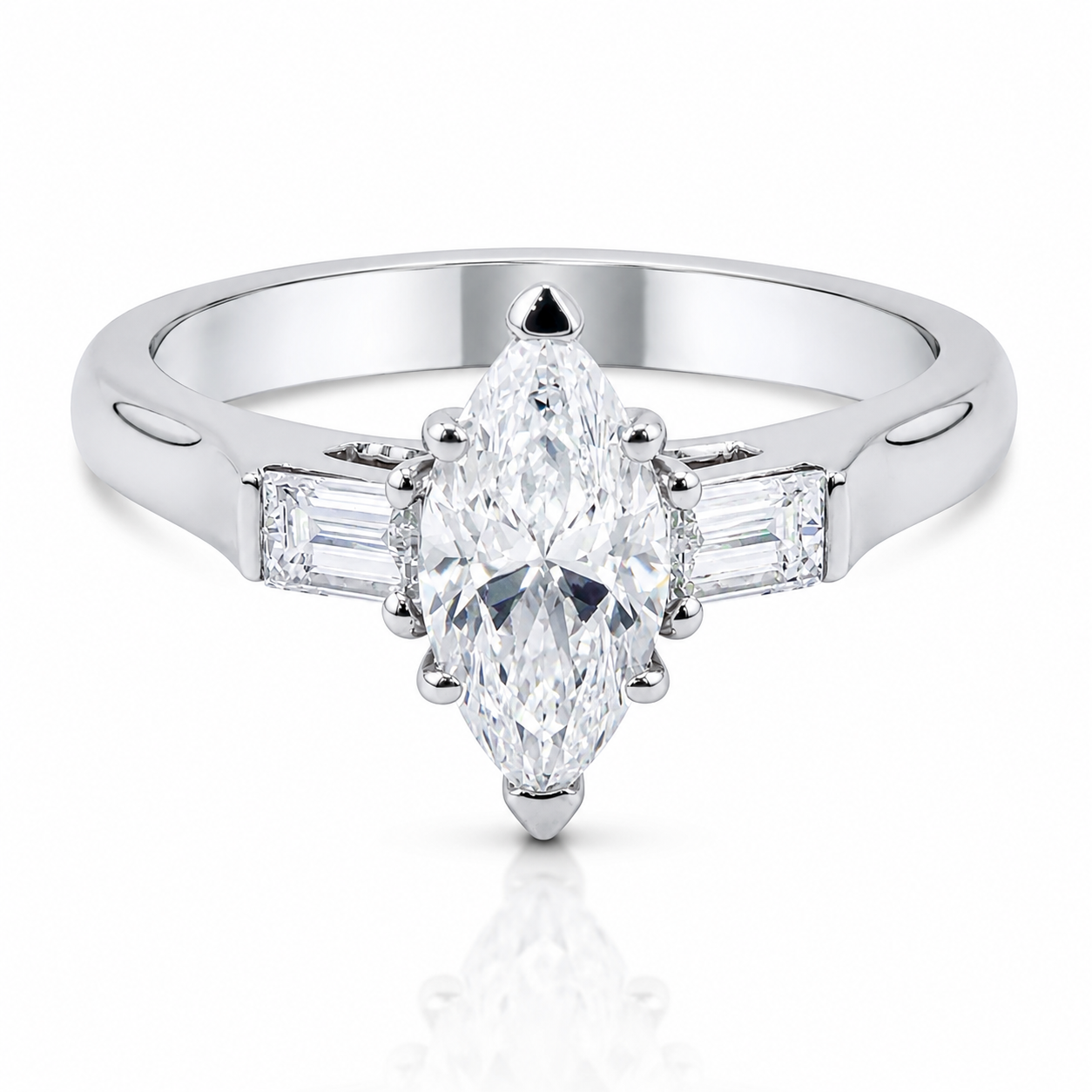 Marquise with Baguette Natural Diamonds 18K Gold Ring – 1.43 Carat GIA Certified
