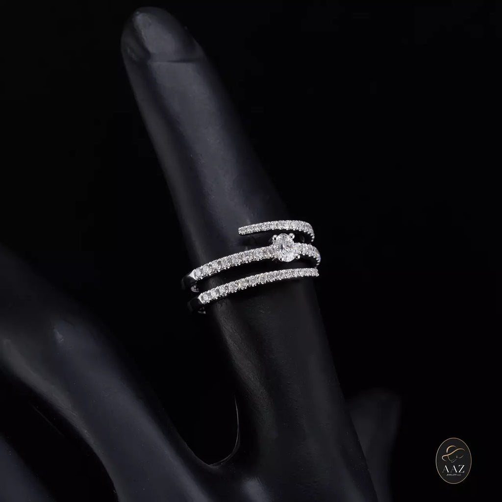 Oval Natural Diamond 18K Gold Tri-Band Ring