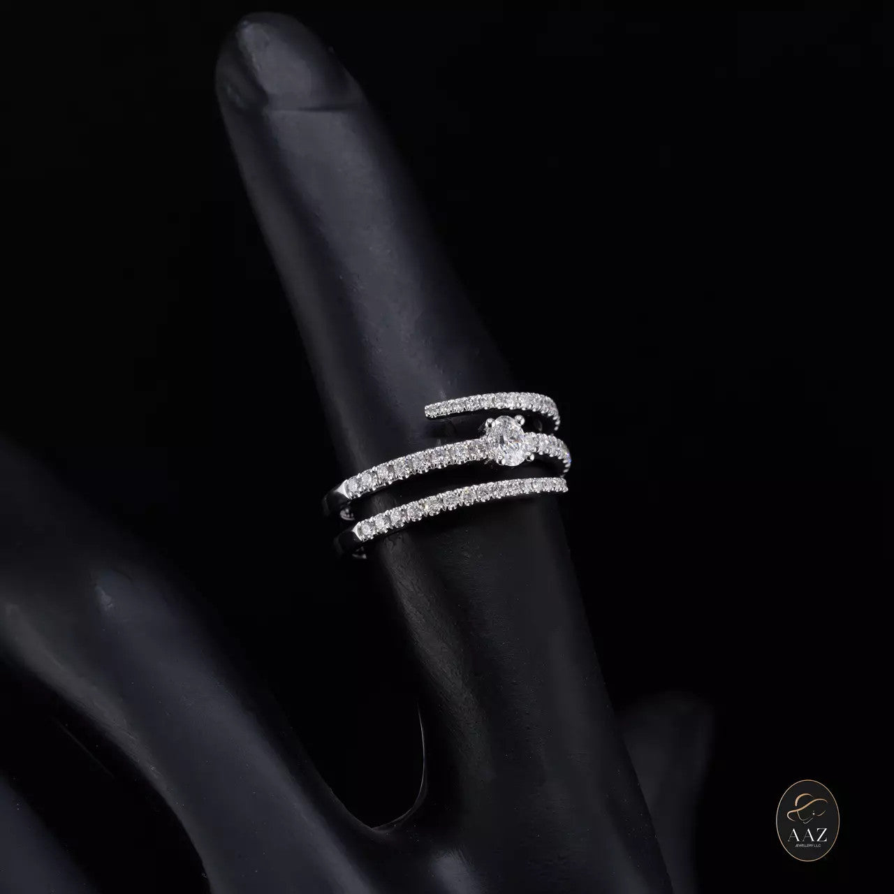 Oval Natural Diamond 18K Gold Tri-Band Ring