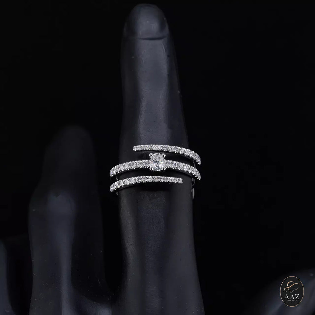Oval Natural Diamond 18K Gold Tri-Band Ring