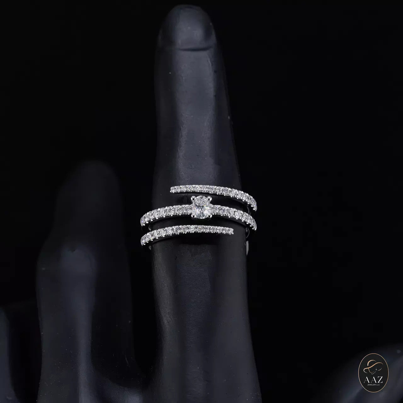 Oval Natural Diamond 18K Gold Tri-Band Ring