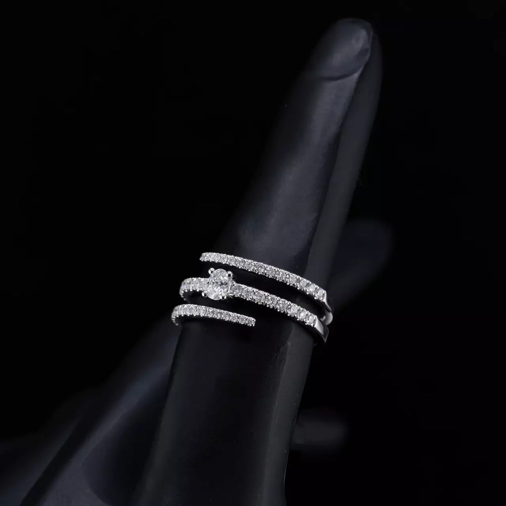 Oval Natural Diamond 18K Gold Tri-Band Ring