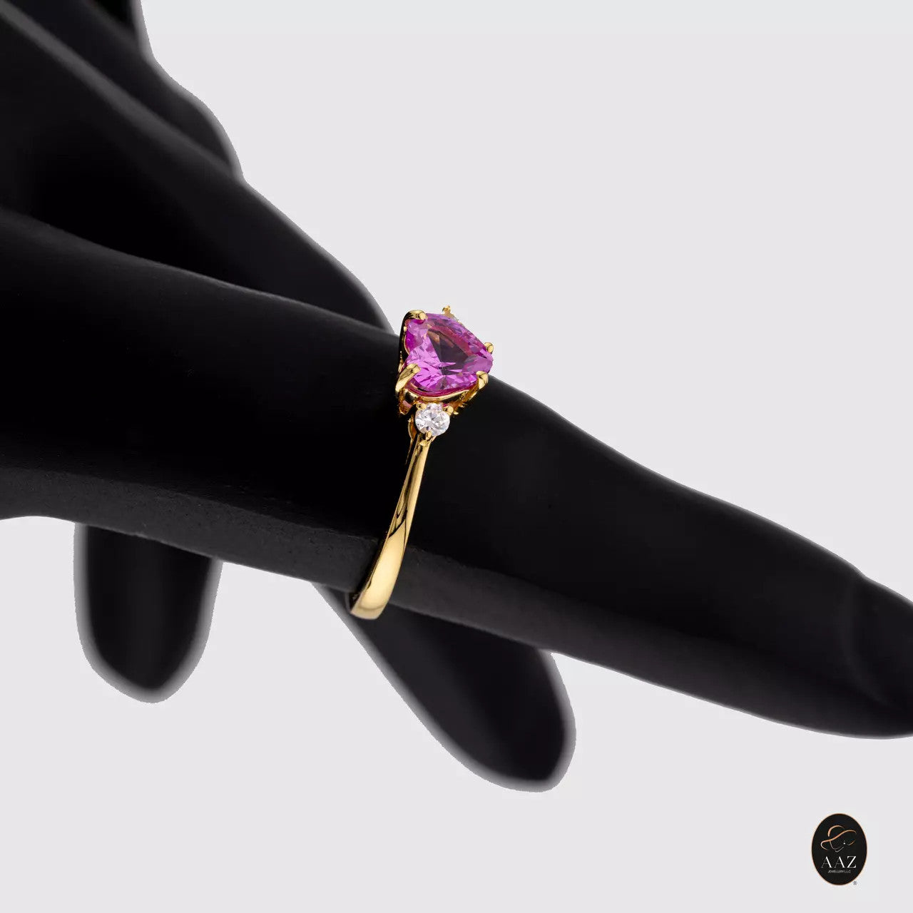 Pink Heart 18K Gold Ring with hand