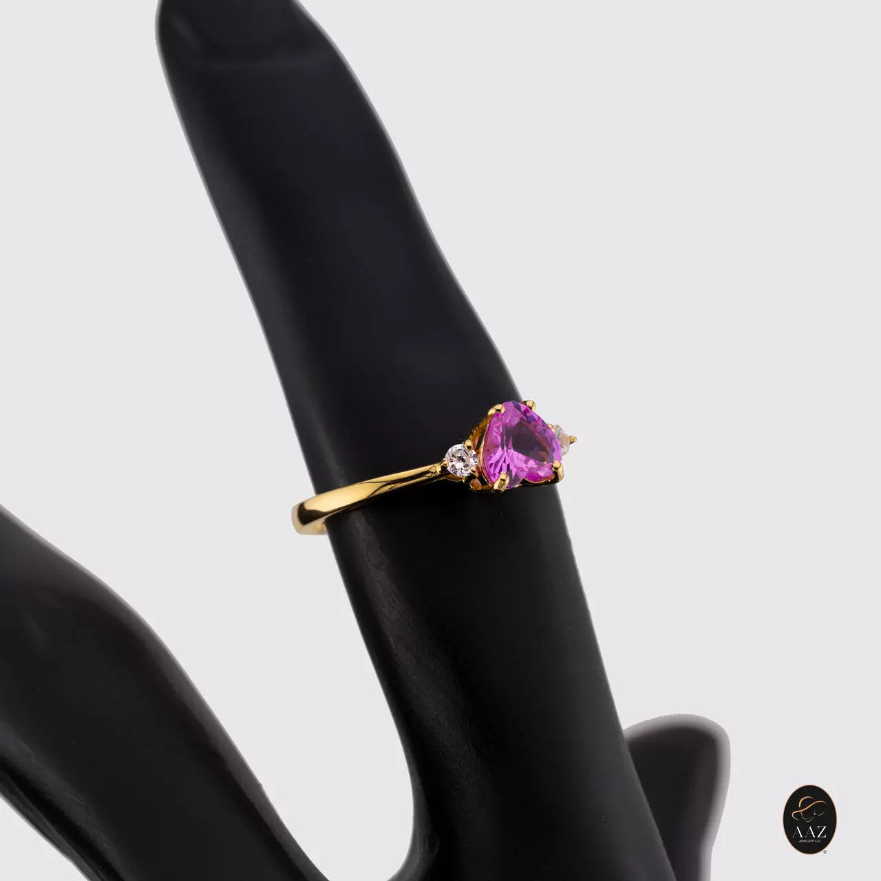Pink Heart 18K Gold Ring with hand
