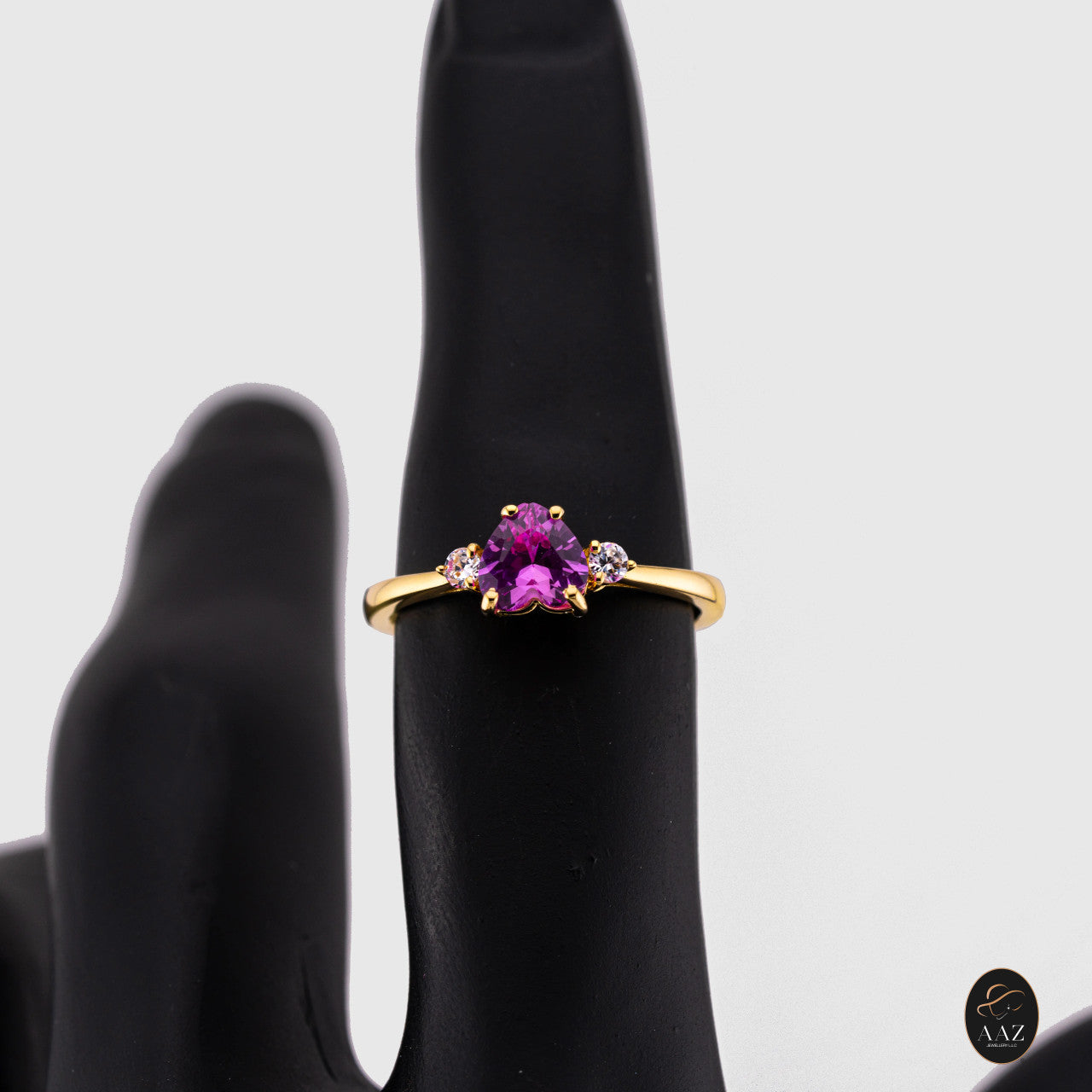 Pink Heart 18K Gold Ring with hand