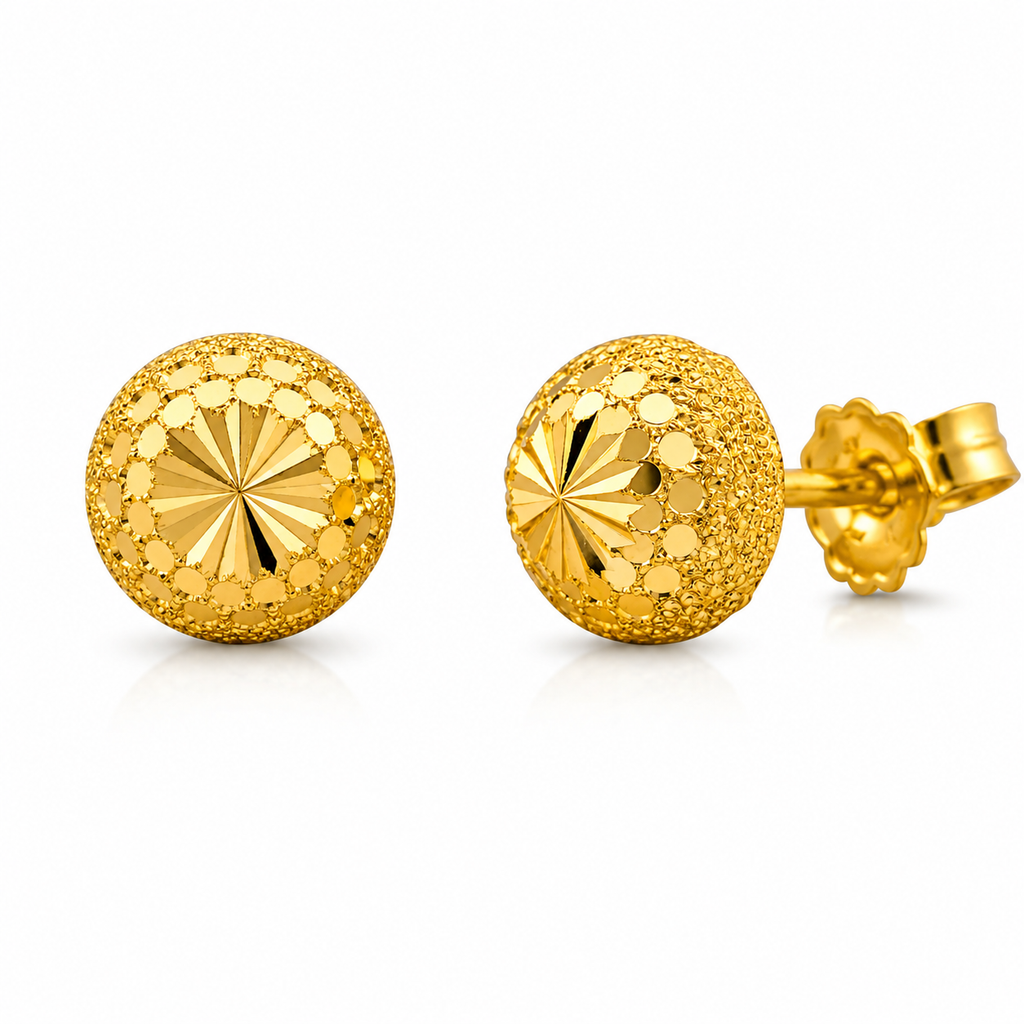 Domed Studs 22K Gold Earrings – Diamond Cut Timeless Sparkle