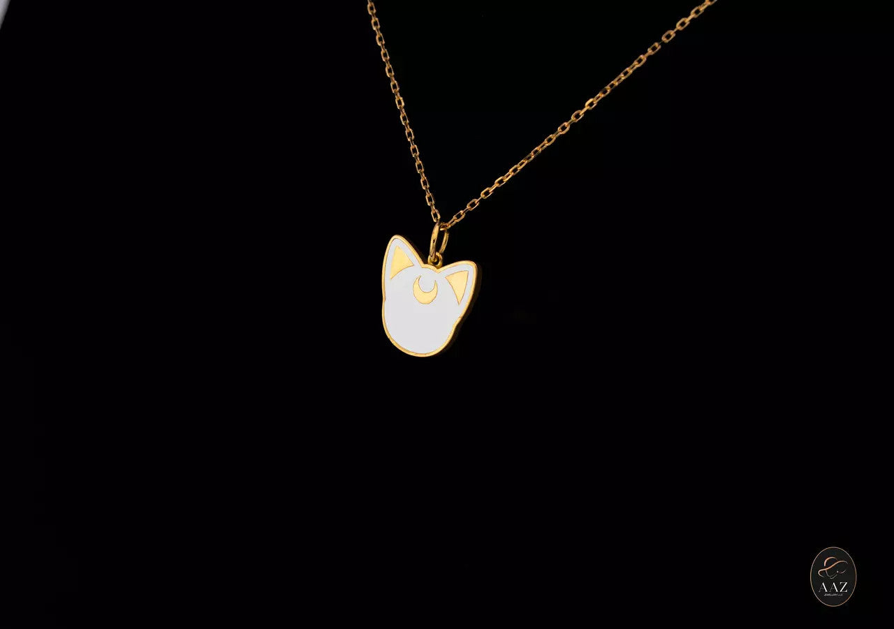 Sailor Moon White Cat 18K Gold Necklace left