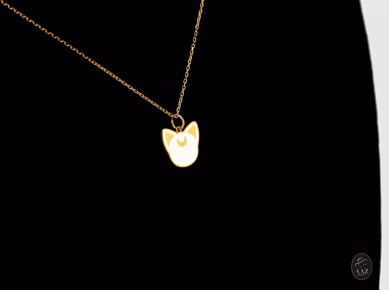 Sailor Moon White Cat 18K Gold Necklace right
