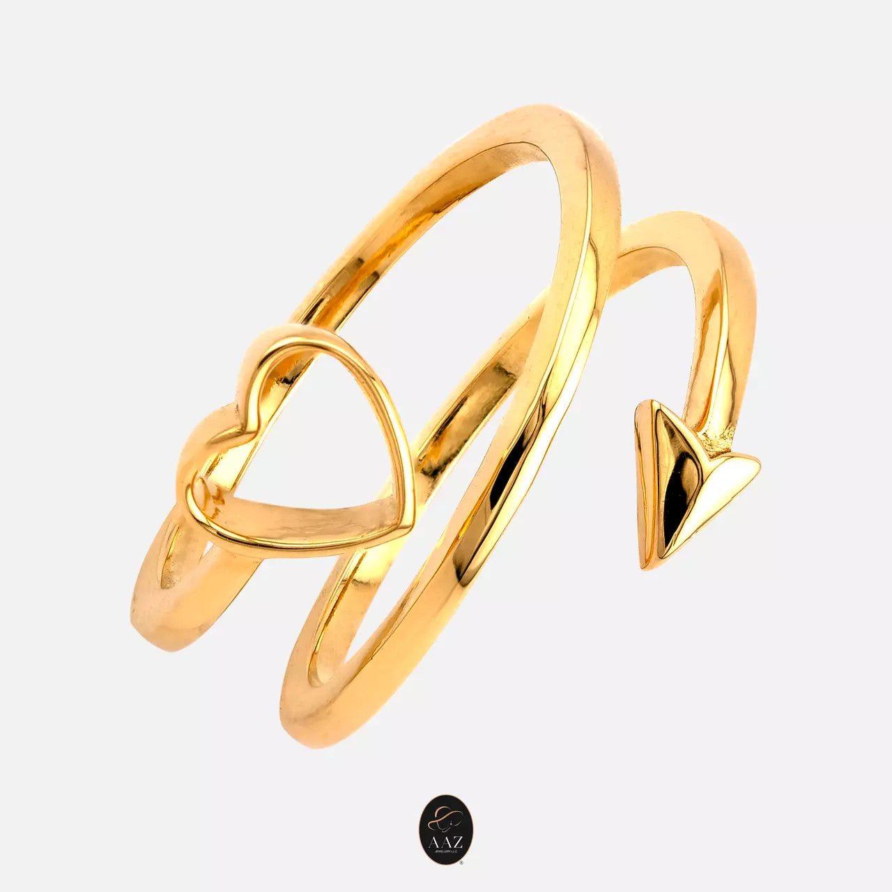 Swirl Heart & Arrow 18K Gold Ring