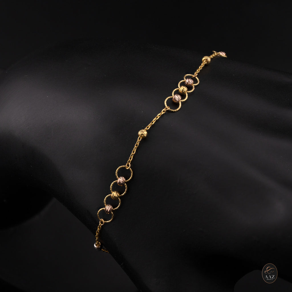 Link Tri Colour Beads 22K Gold Bracelet