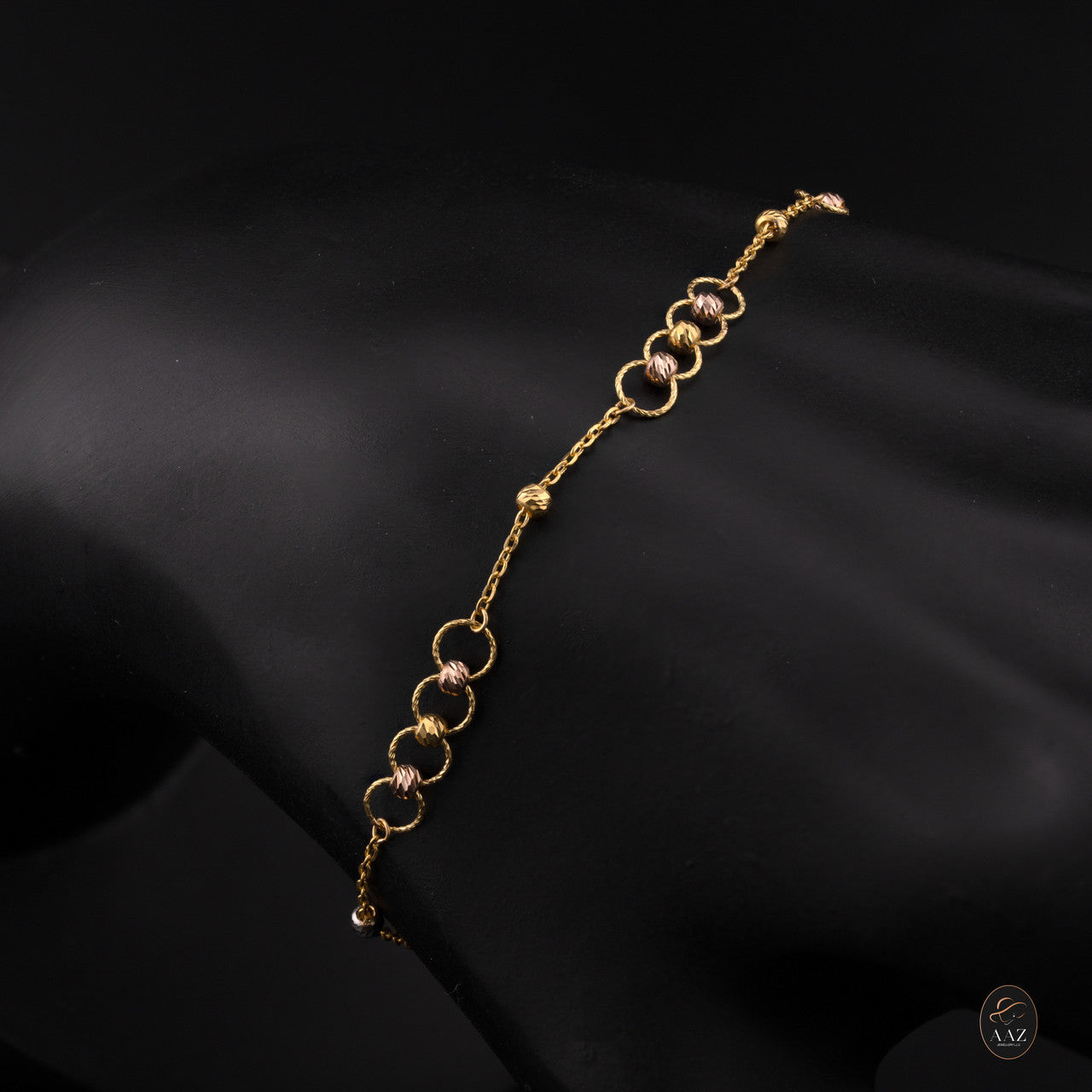 Link Tri Colour Beads 22K Gold Bracelet