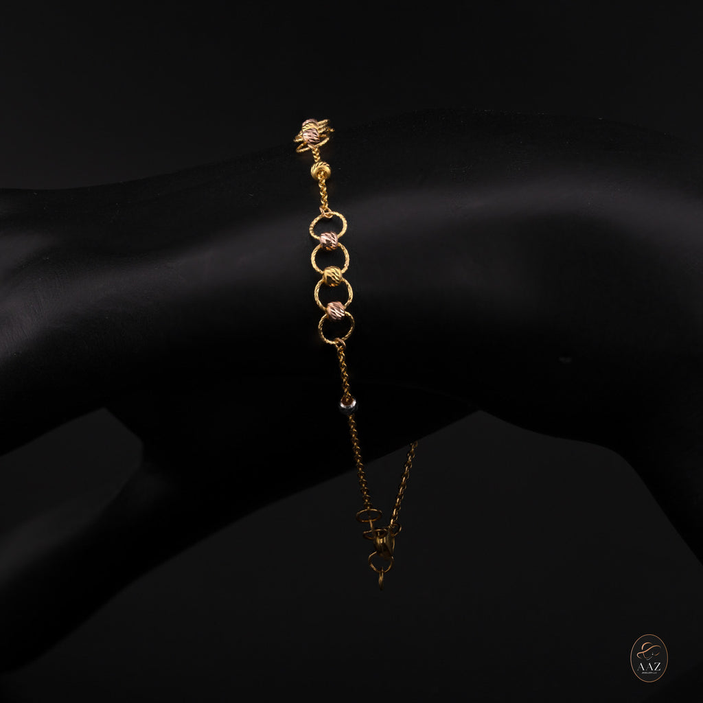 Link Tri Colour Beads 22K Gold Bracelet