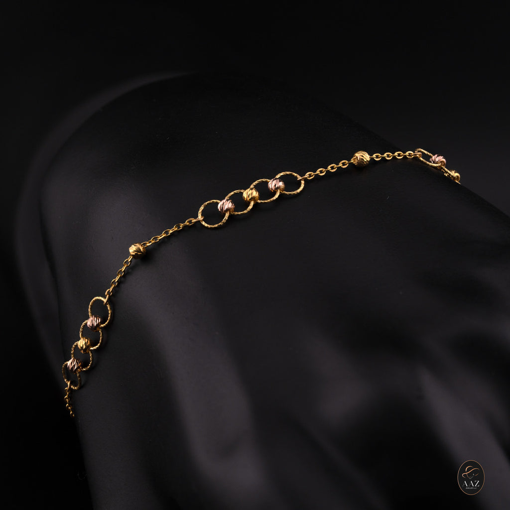 Link Tri Colour Beads 22K Gold Bracelet