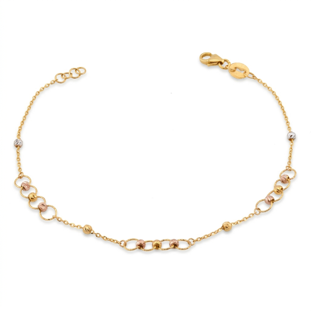 Link Tri Colour Beads 22K Pure Gold Bracelet