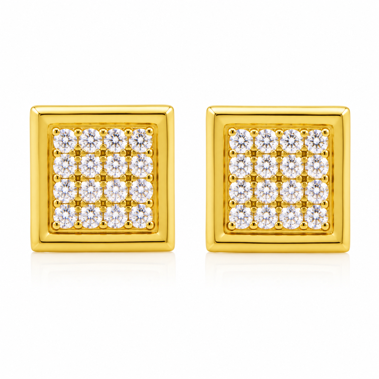 Square 22K Gold Zircon Stud Earrings – Pavé Sparkle Secure