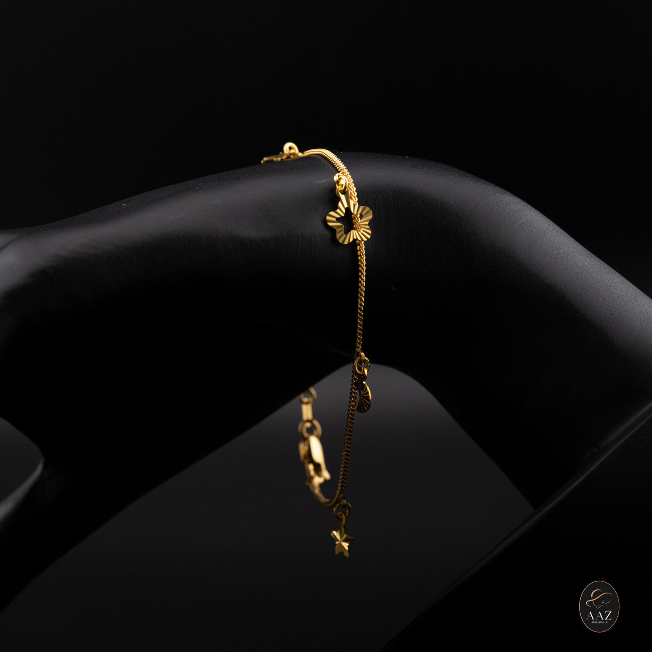 Moon & Stars 22K Gold Bracelet hand angle