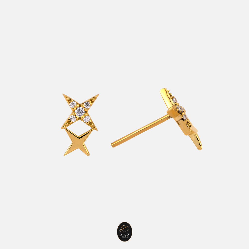 Twin Star 18K Gold Earring side angle