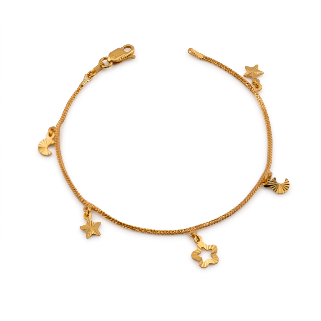 Moon & Stars 22K Pure Gold Bracelet