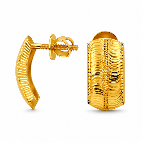 Bow 22K Gold Earrings – Diamond Cut Semi-Dome Design