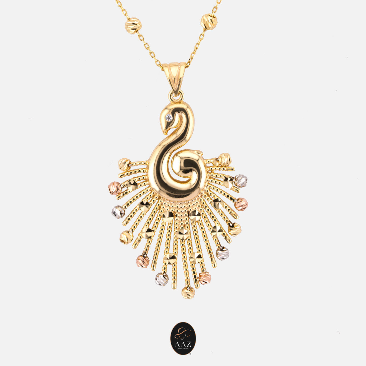 Tri-Colour peacock 18k Gold Plated Silver Necklace