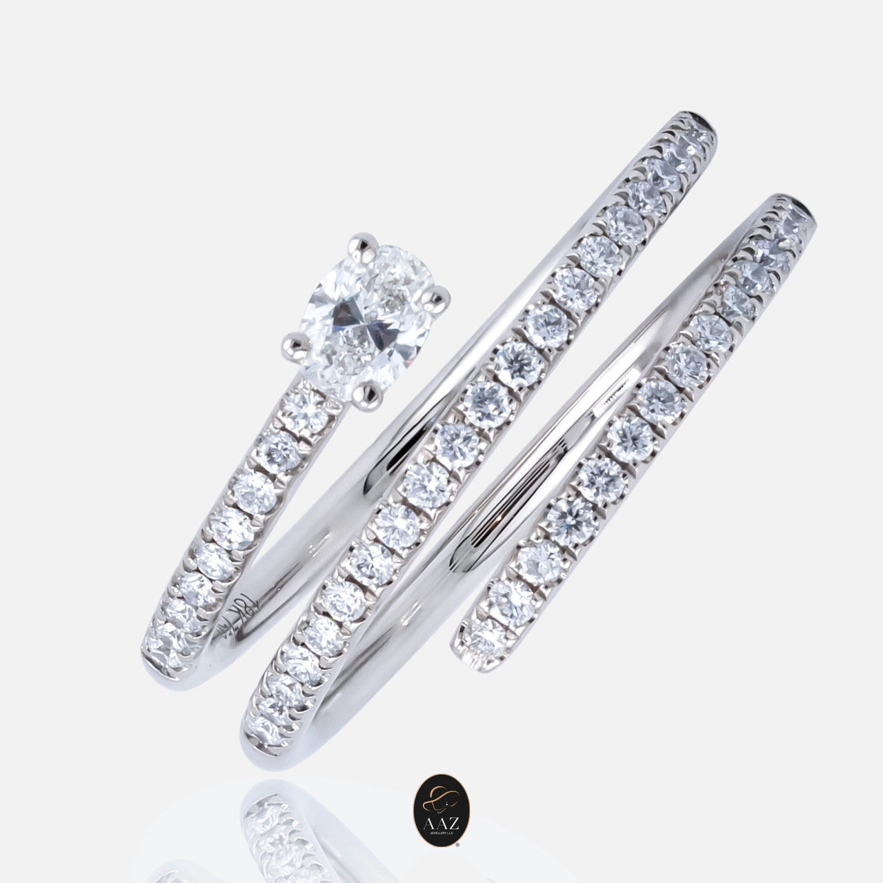Oval Natural Diamond 18K Gold Spiral Ring