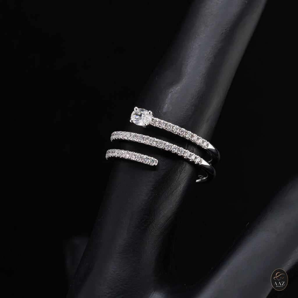 Oval Natural Diamond 18K Gold Spiral Ring