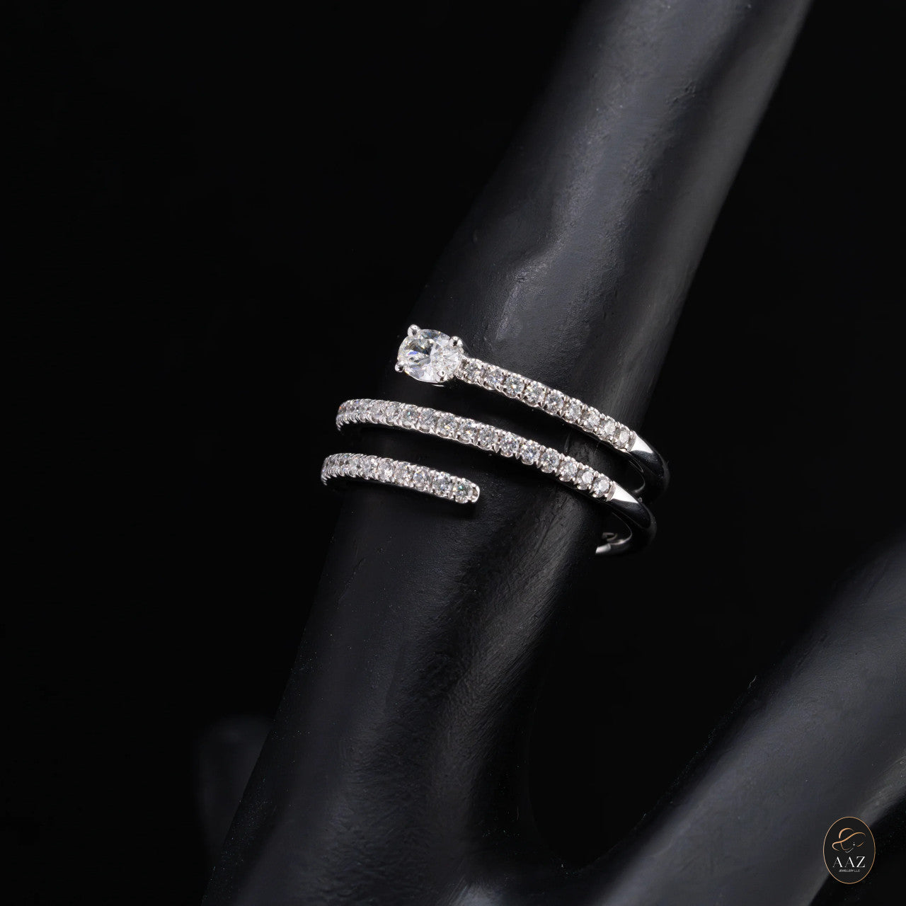 Oval Natural Diamond 18K Gold Spiral Ring