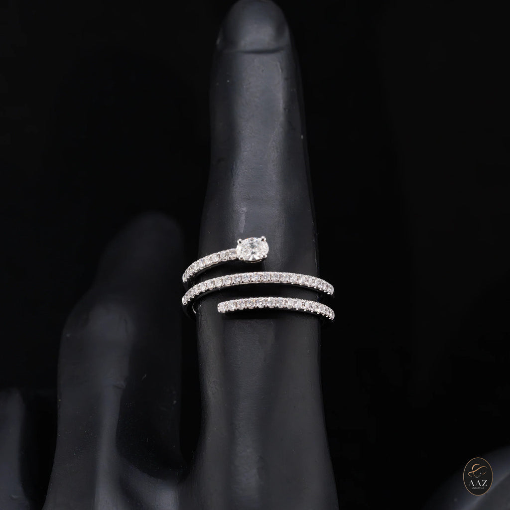 Oval Natural Diamond 18K Gold Spiral Ring