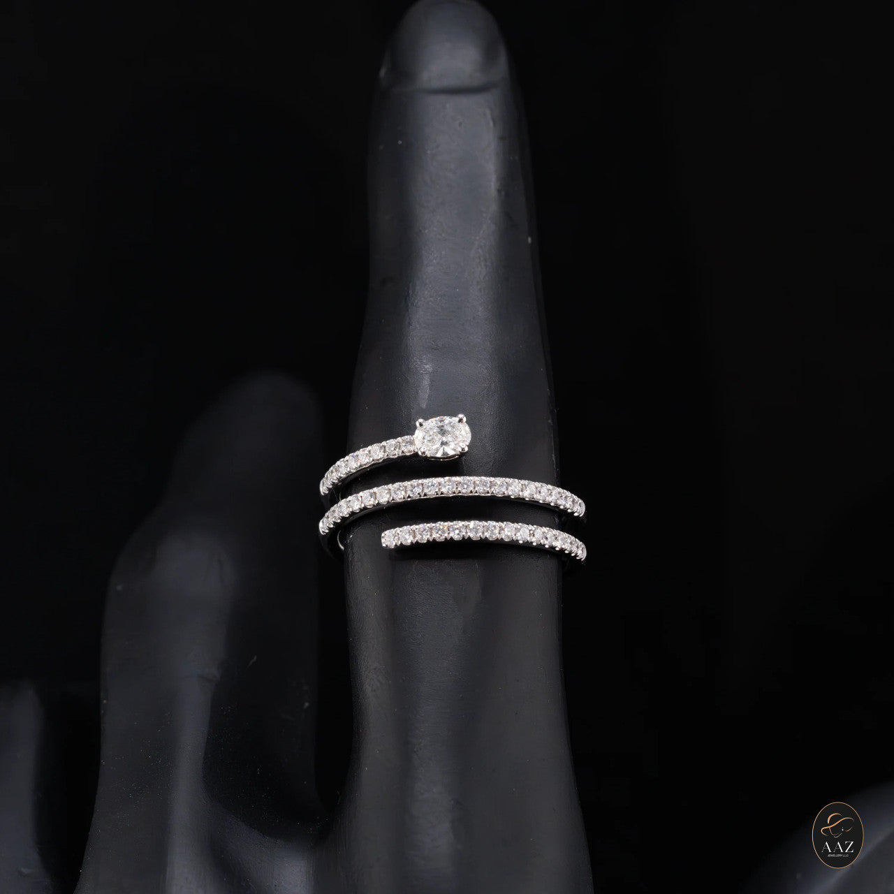 Oval Natural Diamond 18K Gold Spiral Ring