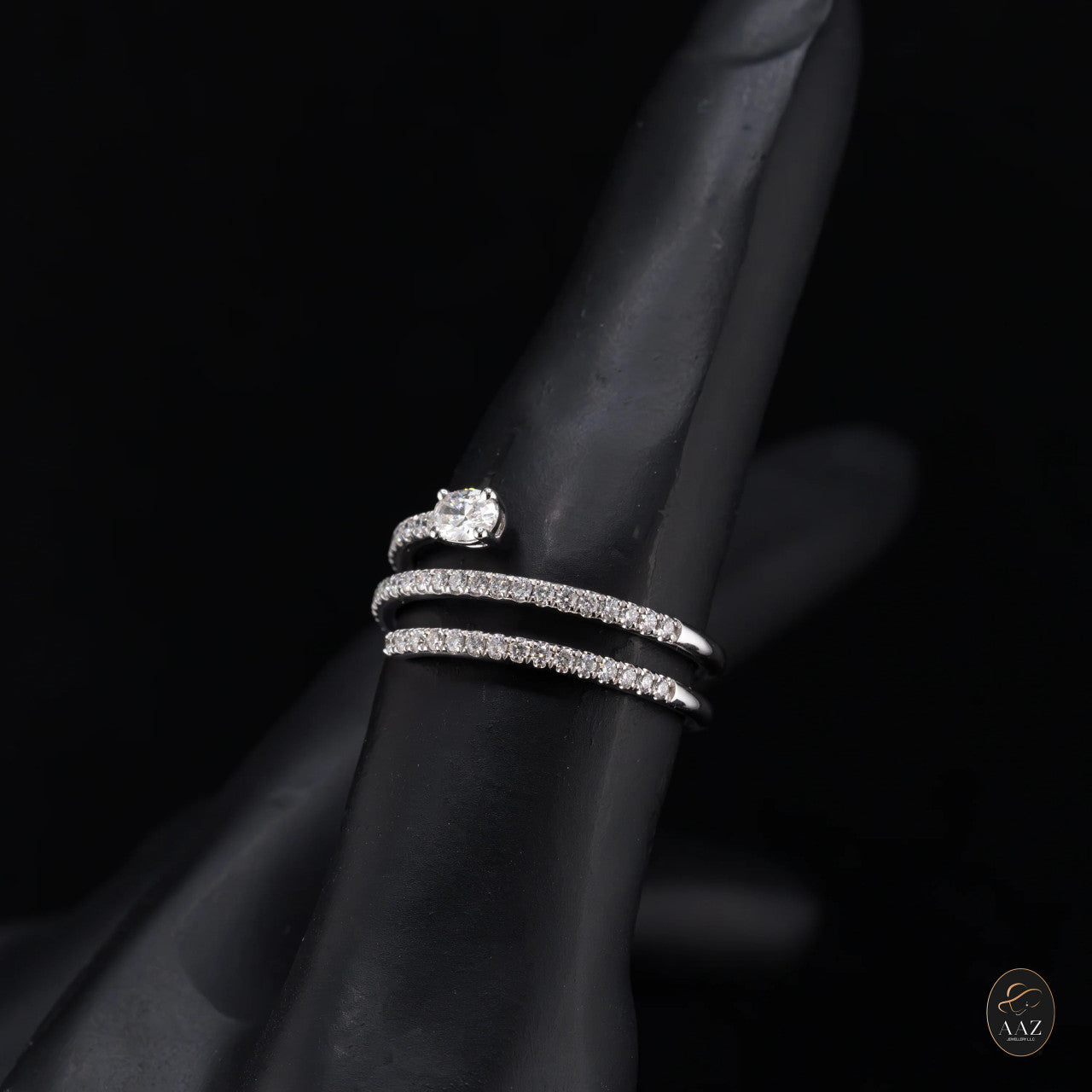 Oval Natural Diamond 18K Gold Spiral Ring