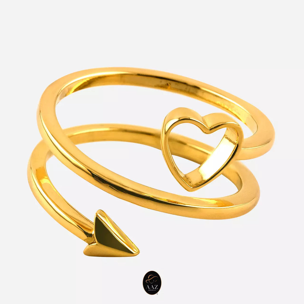 Swirl Heart & Arrow 18K Gold Ring