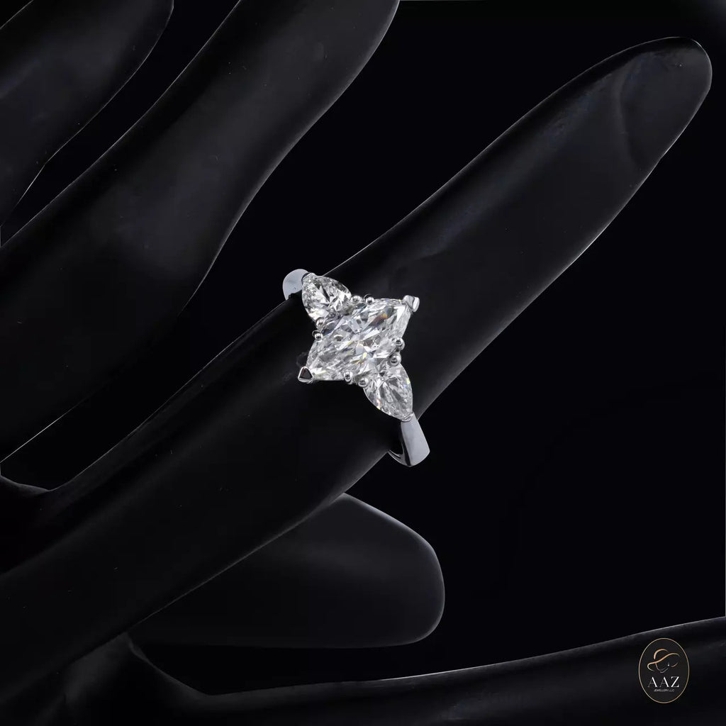 Marquise with Heart Shaped Natural Diamonds 18K Gold Ring