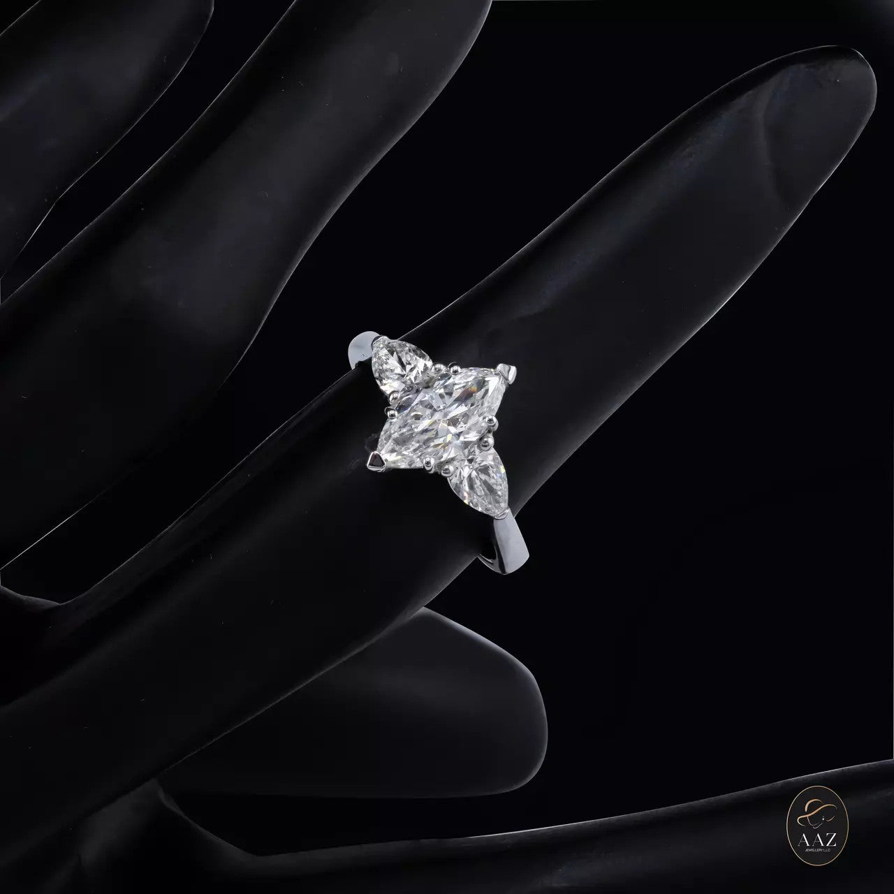 Marquise with Heart Shaped Natural Diamonds 18K Gold Ring