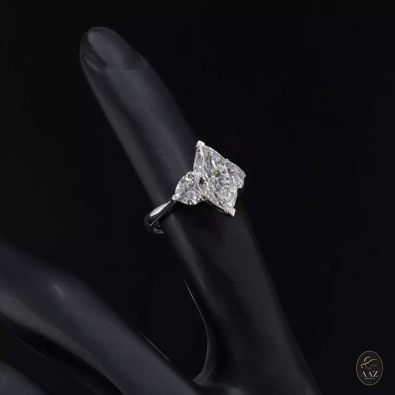 Marquise with Heart Shaped Natural Diamonds 18K Gold Ring