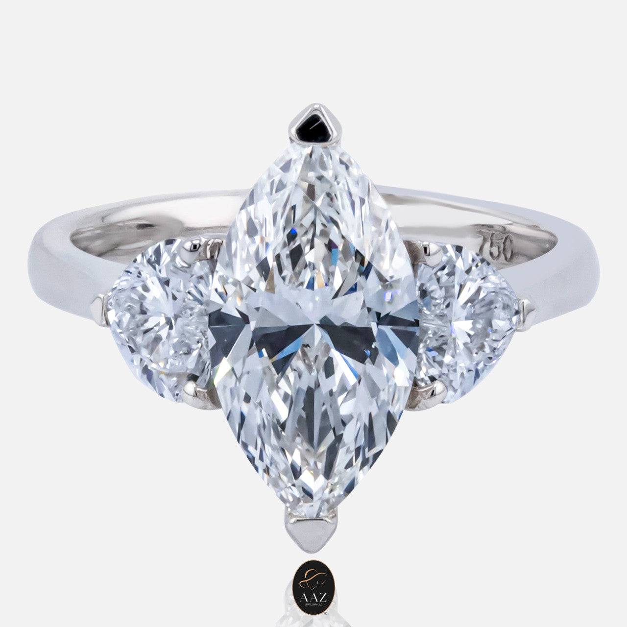 Marquise with Heart Shaped Natural Diamonds 18K Gold Ring